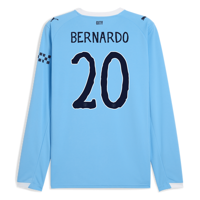 Manchester City Home Jersey 2025/26 Long Sleeve With BERNARDO 20 Printing