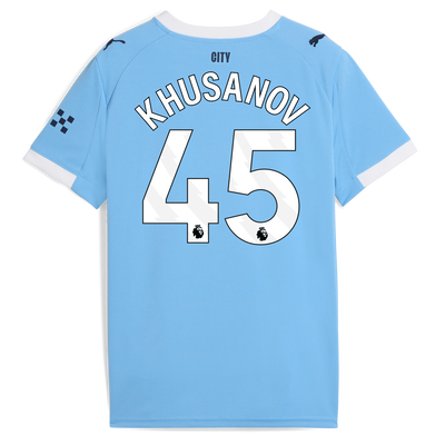 Kids' Manchester City Home Jersey 2025/26 With KHUSANOV 45 Printing
