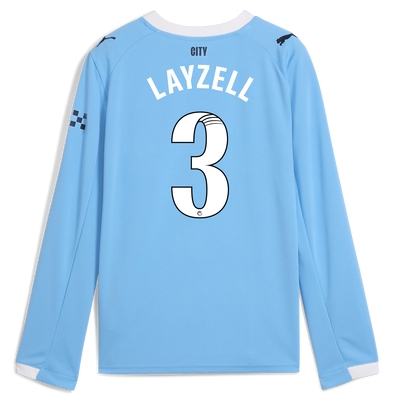 Kids' Manchester City Home Jersey 2025/26 Long Sleeve With LAYZELL 3 Printing